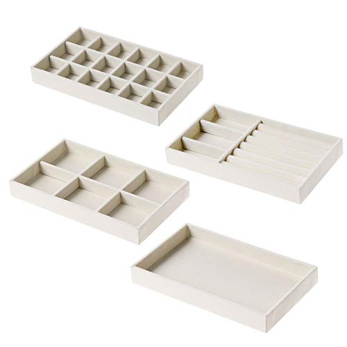 Kitchenmore Organizador de Joyería de Terciopelo 4 Cajones, Organizador Anillos Brazalete Titular de Pendientes Beige 1 Conjunto