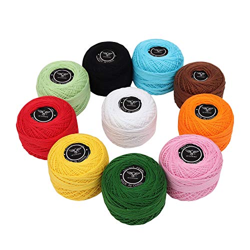 Kurtzy Hilo para Tejer a Crochet (10 Ovillos) Hilos Ganchillo con 2 Agujas de Ganchillo (1 mm y 2 mm) Cada Madeja Pesa 20g – Total de 1500 Metros de Hilos de Colores - Kit Crochet Surtido