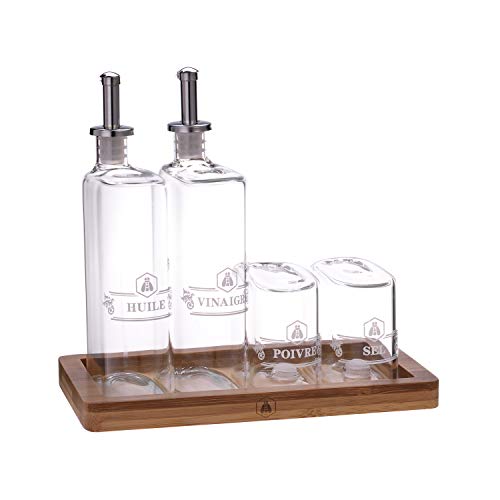 LAGUIOLE - 40268490 Juego de vinagreta Que Contiene 4 Piezas de Vidrio: Aceitera, vinagrera, salero y pimentero y una Bandeja - - Marrone LAGUIOLE - 40268490 Juego de vinagreta Que Contiene 4 Piezas de Vidrio: Aceitera, vinagrera, salero y pimentero y una Bandeja - - Marrone