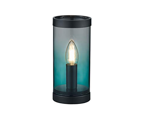 Lámpara de mesa LED cilíndrica – Pequeña lámpara de mesa redonda Ø 10 cm 22 cm de alto – Lámpara de noche de cristal en turquesa