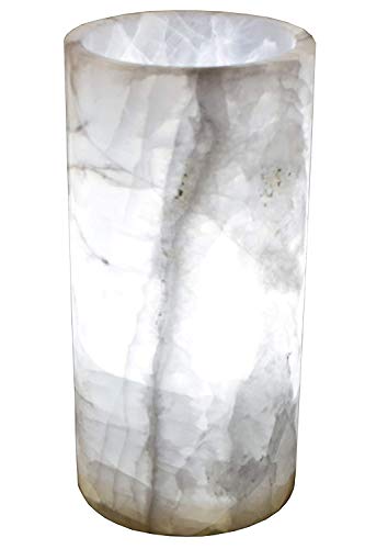 Lámpara de mesa/buró en piedra mármol de ónix artesanal 30cmx15cm en ónix mexicano"Blanco Hielo"