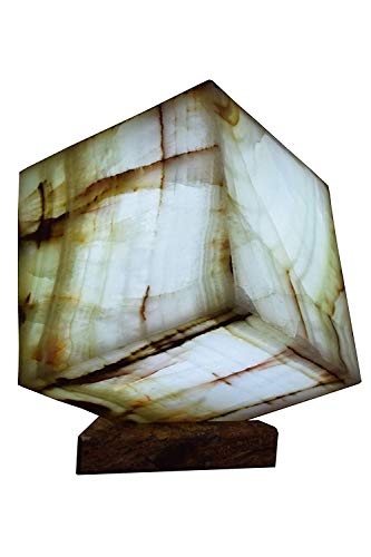 Lámpara decorativa cubica de mesa/buró artesanal 20cmx20cm en piedra mármol ónix"Verde Talan"