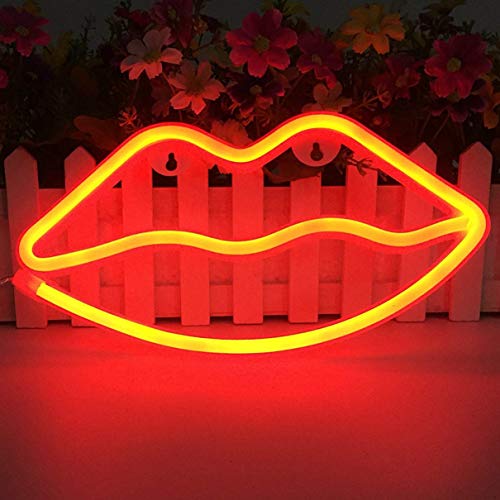 LED Lips en forma de letreros de neón Arte romántico Luces decorativas Decoración de la pared para Studio Party Habitación de los niños Sala de estar Fiesta de bodas Decoración de Navidad (Rojo)