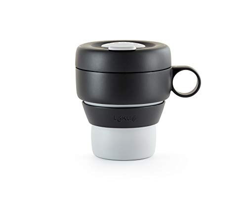 Lékué - Mug To Go, Taza plegable reutilizable, 100% hermética, 350 ml, Polipropileno, Gris Lékué - Mug To Go, Taza plegable reutilizable, 100% hermética, 350 ml, Polipropileno, Gris