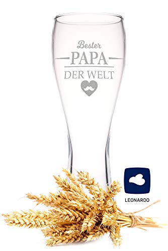 Leonardo - Vaso de trigo con grabado - Bester Papa der Welt - Regalo ideal para el día del padre - Vaso de cerveza de trigo de 0,5 l como regalo de cumpleaños para hombres