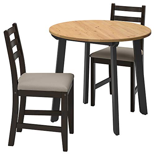 LERHAMN/GAMLARED mesa y 2 sillas Ø85 cm claro mancha antigua negro-marrón/beige Vittaryd