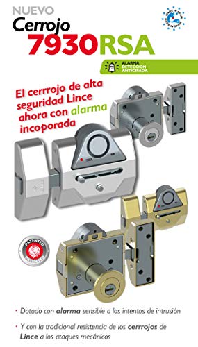 Lince Cerrojo Alta Seguridad 7930 RSA Alarma de 100dB-DORADO, Dorado, 0