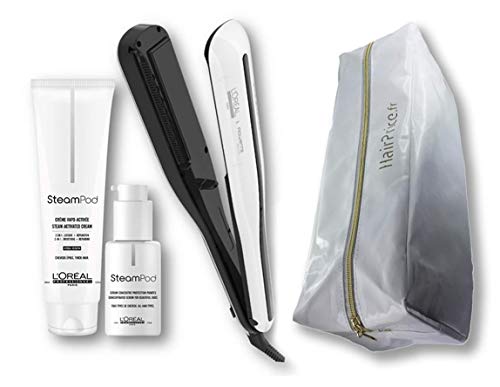 L'Oréal Professionnel Steampod 3.0 - Plancha alisadora + crema para cabello grueso 150 ml + sérum 50 ml + bolsa de almacenamiento