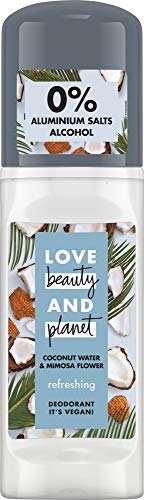 Love Beauty and Planet - Desodorante rejuvenecedor en roll-on para el cuidado de las axilas Coconut Water & Mimosa Flower sin aluminio, 1 unidad (50 ml)
