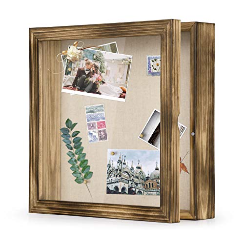 Love-KANKEI Marco de fotos 3D de 28 x 28 cm, de madera, para rellenar, con 8 alfileres, regalo para familia, amigos, etc. (marrón)