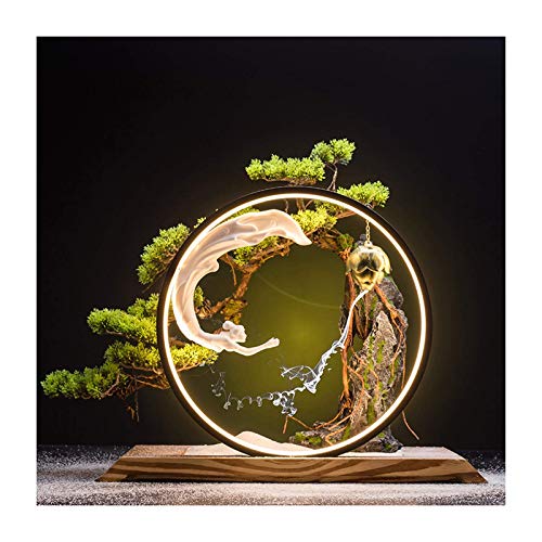 Lsqdwy Árbol de bonsái Artificial Nuevo árbol de bonsái Artificial de Estilo Chino con Escultura de Belleza y Luces LED Simulación Creativa Bienvenido Pino Bonsai Plantas Verdes Artificiales de INT