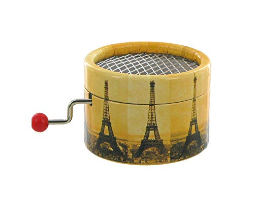 Lutèce Créations - Caja de música con manivela de cartón reforzado y decorado con la Torre Eiffel en construcción (Ref: PML-03) – La vida en rosa (Louiguy/Edith Piaf)