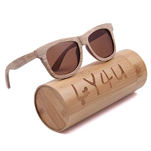 LY4U Gafas de sol de madera para hombre y mujer Gafas vintage Lentes polarizadas Gafas de sol unisex con caja de bambú