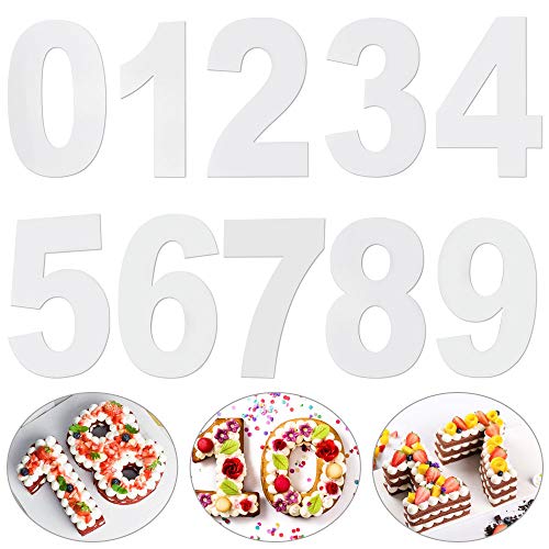 LYTIVAGEN 10 PCS Molde Grande para Tartas con Números 0 – 9 Set Gran Número Molde Blanco Molde para Pastel para Cumpleaños Aniversarios Fiestas