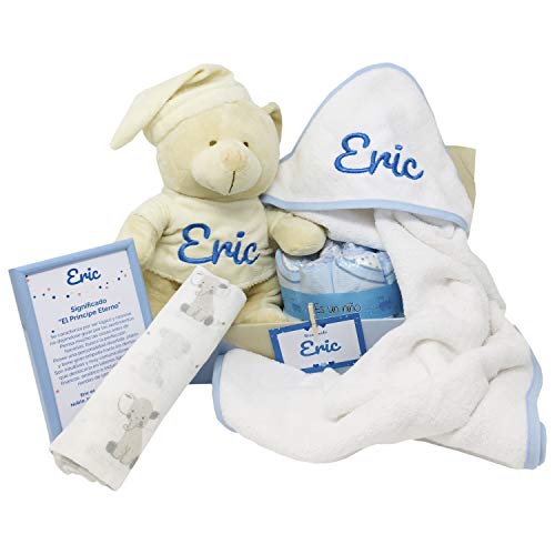 Mabybox Caricias, regalo original para bebé con capa de baño, toalla de recién nacido y oso de peluche personalizado con el nombre del bebé… (Azul) Mabybox Caricias, regalo original para bebé con capa de baño, toalla de recién nacido y oso de peluche personalizado con el nombre del bebé… (Azul)