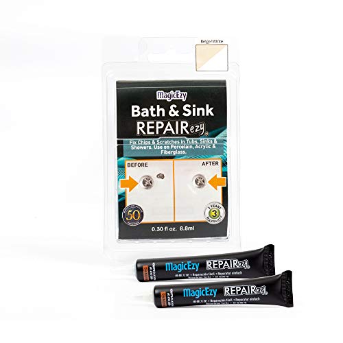 Magic Easy Baño y lavabo Reparación fácil: Reparar Chips rápido - Kit de reparación fácil para fibra de vidrio, acrílico, porcelana (Beige y blanco)