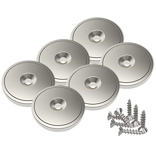 Magnetpro 6 piezas imanes de disco de neodimio 20 kg de fuerza de tracción 28 x 5 mm con copa de acero, orificio avellanado y 6 tornillos