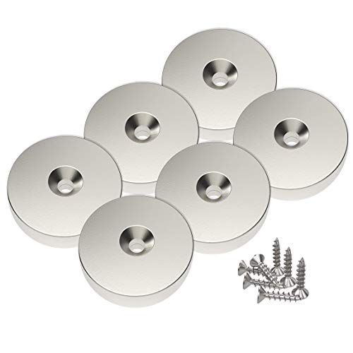 Magnetpro 6 piezas Imanes de disco de neodimio tracción de 10 kg avellanados de 25 x 5 mm, agujero de cabeza avellanada con 6 tornillos