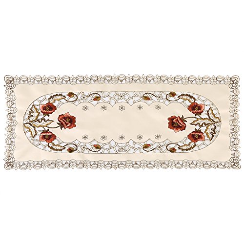 Mantel estilo europeo rojo floral elegante cubierta de mesa flor hueco bordado camino de mesa exquisito mantel pequeño decorar para bodas banquete TV gabinete mesa de centro(Rectangle)