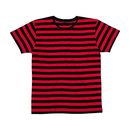 Mantis – Camiseta retro de rayas., hombre, Mantis - Mens Retro Streifen T-shirt, negro/rojo, medium