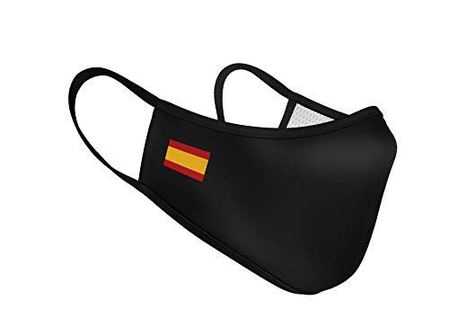 Mascarilla de Tela Homologada Reutilizable Bandera de España Sencilla - Negra