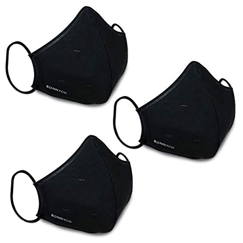 Mascarillas Reutilizables de Tela, Pack de 3 - BONNYCO, Mascarillas Negras Certificado UNE 0065, Mascarillas de Tela Homologadas con 3 Capas, Lavables Hasta 50 Ciclos, Mascarilla Negra Reutilizable