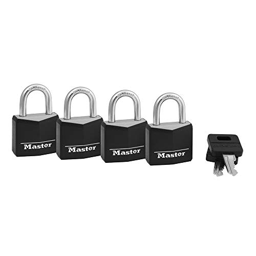 Master Lock 131Q - Candados de aluminio con llave similar, color negro, paquete de 4