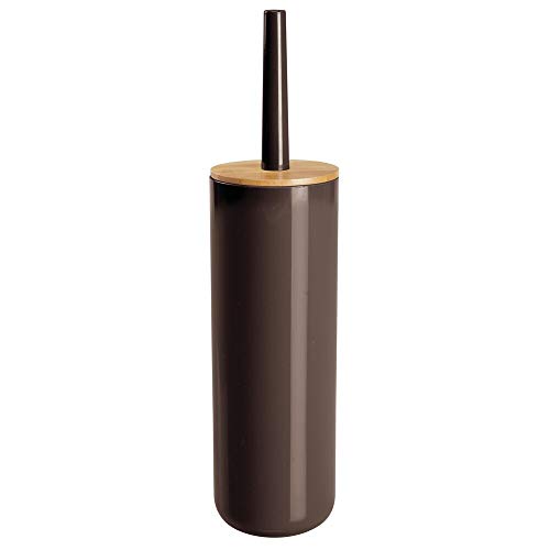 mDesign Escobilla de baño delgada de plástico y bambú – Clásica escobilla de váter para el cuarto de baño y aseo – Práctico cepillo para WC con portaescobilla – marrón/color madera