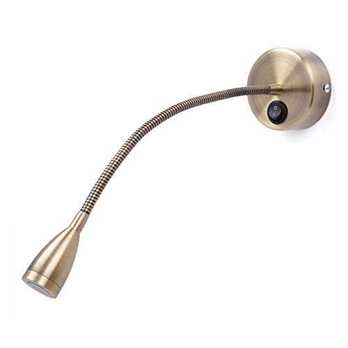 Meanyee Lámpara de lectura flexible con interruptor, 1 LED CREE de 3 W, bronce.