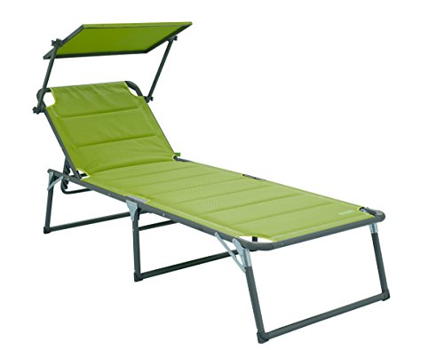 Meerweh Aluminium Gartenliege XXL Dach Dreibeinliege gepolstert mit Quick Dry Foam Tumbona, Tela, Verde, 200 x 70 x 37.5 cm