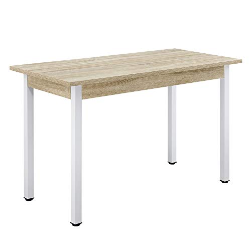 Mesa de Comedor Den HAAG 120 x 60 x 75 cm Mesa de Cocina o Salón para 4 Sillas Escritorio Resistente Mesa para Oficina Efecto Roble y Blanco