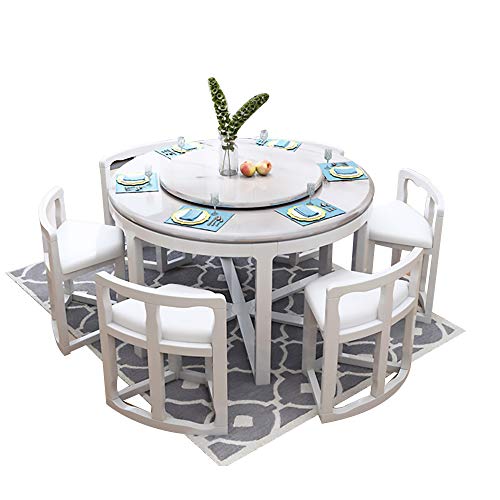 Mesa de Comedor, Mesa de Comedor de mármol y Juego de sillas Juego de 9 Piezas Mesa de Comedor Redonda con Mueble de Cocina Giratorio 130cm / 150cm,Blanco,130cm Table 6 Chairs Mesa de Comedor, Mesa de Comedor de mármol y Juego de sillas Juego de 9 Piezas Mesa de Comedor Redonda con Mueble de Cocina Giratorio 130cm / 150cm,Blanco,130cm Table 6 Chairs