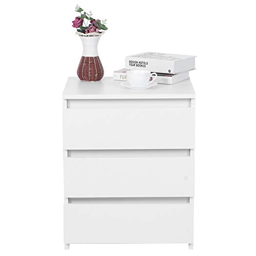 Mesita de Noche 3 Cajones Blanca, Mesita Auxiliar de Almacenamiento Estilo Nórdico para Dormitorio, 45 x 38 x 56 cm Mesita de Noche 3 Cajones Blanca, Mesita Auxiliar de Almacenamiento Estilo Nórdico para Dormitorio, 45 x 38 x 56 cm