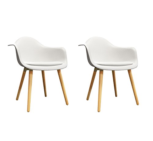 Meubletmoi Juego de 2 sillas blancas con reposabrazos – Sillones de diseño vintage escandinavo – Patas de madera – Cómoda y robusta – Hans