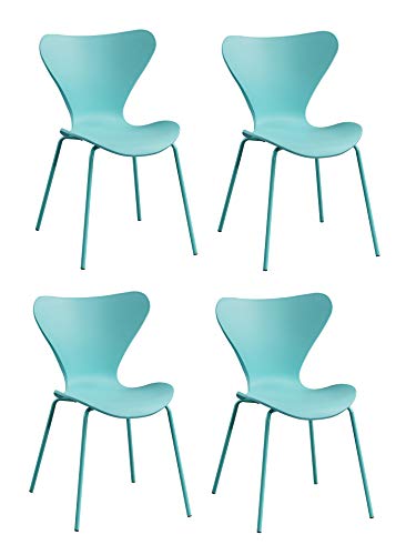 Meubletmoi - Juego de 4 sillas apilables de color verde y azul turquesa con patas de acero verde y azul – Diseño contemporáneo escandinavo – Pop