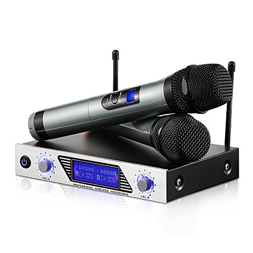 Micrófonos Inalámbricos Sistema de Micrófono Inalámbrico de Mano VHF Micrófonos Dinámicos de Mano doble y Pantalla LED para Cantar,Bar,Karaoke,Boda,Fiestas, Reunión
