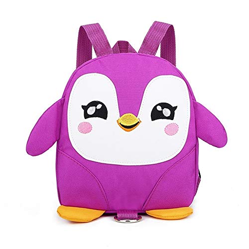 Mini Mochila del niño bolsa de dibujos animados bolsa de viaje anti-perdida de la niña del niño 1-3 años de escolar del pequeño pingüino (Color : Purple)