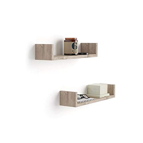 Mobili Fiver, Par de estantes en U, Modelo Iacopo, de MDF, Color Roble Natural, 50 x 12 x 9 cm