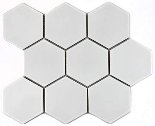 MOS11F-0111 - Azulejos de cerámica para baño, diseño hexagonal, color blanco mate