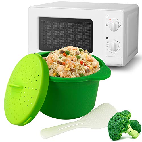 MovilCom® - Olla de Vapor para arroz, cous cous, Quinoa, Pasta | Rice Cooker | Olla arrocera vaporera microondas | Color Verde