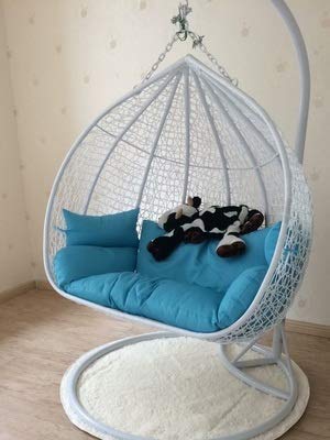 N /A silla cojín, cojín colgante azul nido de pájaro cojín individual doble cuna silla de mimbre hamaca cambio de tela cubierta sofá colgante silla cuna cojín