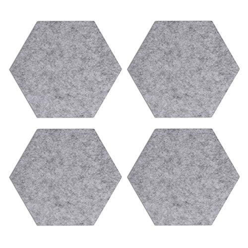 Navaris hexágonos de Fieltro Autoadhesivo - Set 4 Paneles Adhesivos 20x17x1.5CM para Pared - Decoración habitación Cocina y Oficina en Gris Claro