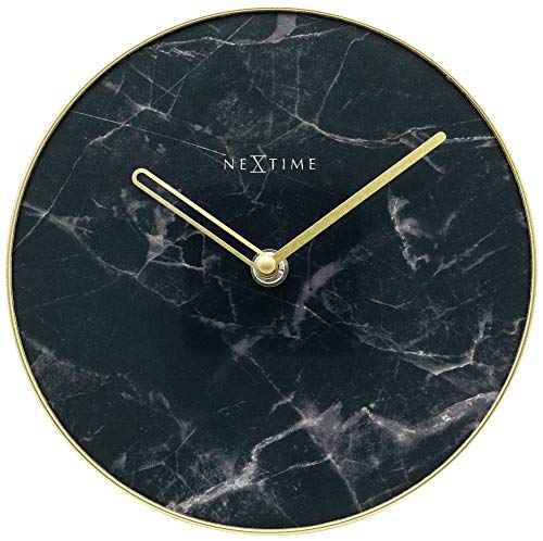 NexTime Reloj de Mesa/Pared: diámetro 20 cm, Cristal/Metal-Negro-'mármol, 20 x 0,8 cm