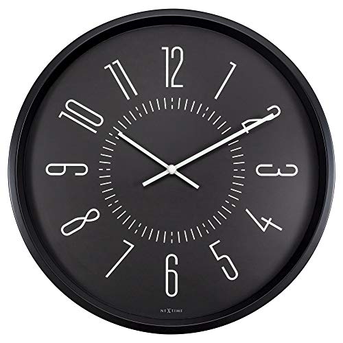 Nextime Reloj de Pared – Ø 35cm-Metal & Vidrio-Negro-'Luminoso', Multicolor