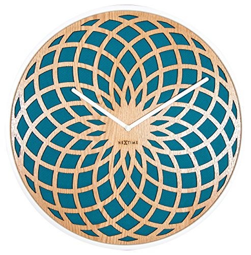Nextime - Reloj de Pared (Madera, 50 cm), diseño Redondo, Color Turquesa