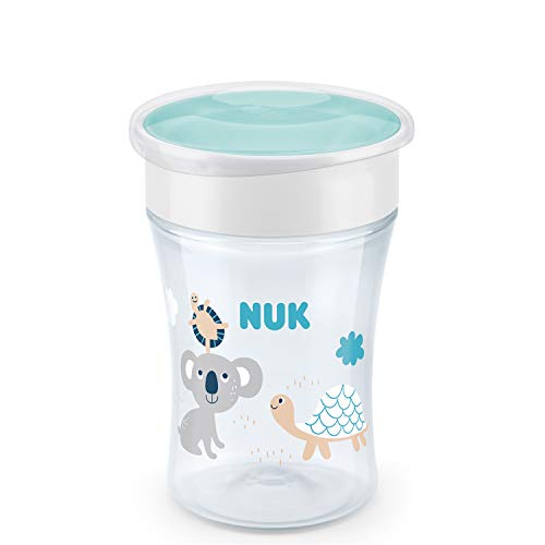 NUK Magic Cup vaso antiderrame bebe | Borde a prueba de derrames de 360° | +8 meses | Sin BPA | 230 ml | Tortuga (transparente) | 1 unidad