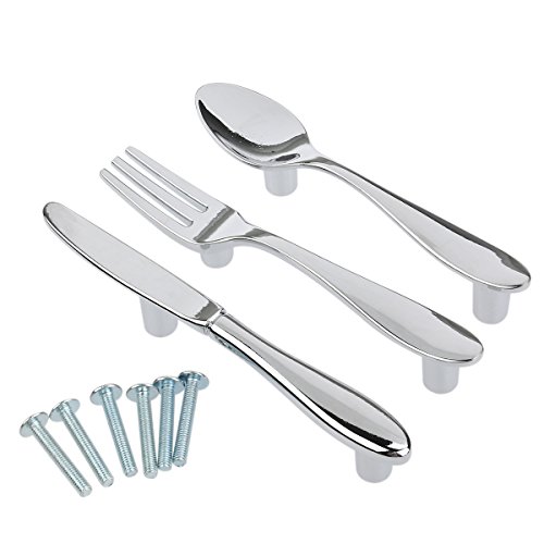 NUOLUX - Pack de tiradores en forma de cuchillo, cuchara y tenedor para cajón/armario (3 unidades)