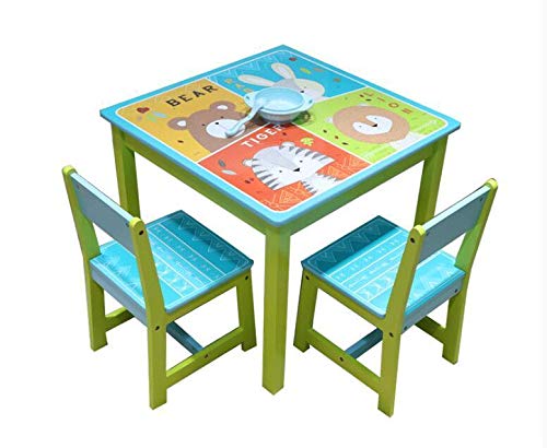 ODT Juego de mesa y sillas para niños, mesa de madera, 1 mesa, 2 sillas, 1 mesa y 2 sillas "4 animales"