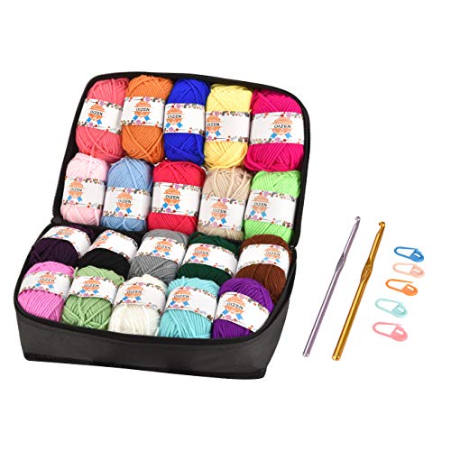 OIZEN Hand Knitting Yarn - Juego de 20 ovillos de Hilo de Ganchillo, 50 Metros (30 g) por Rollo, Multicolor, acrílico, Juego con 2 Agujas de Ganchillo, Grosor de Aguja 4,0-5,0