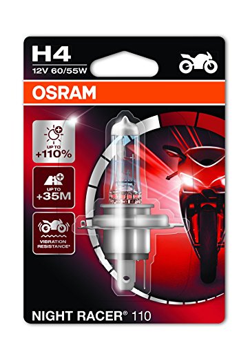 OSRAM, Lámpara halógena NIGHT RACER 110 H4, lámpara para faros de motocicleta, 64193NR1-01B, ampolla individual (1 unidad)